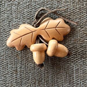 Unique Vintage Oak Leaf with Acorns & Leather Tie Adornment - Brooch?  Purse?